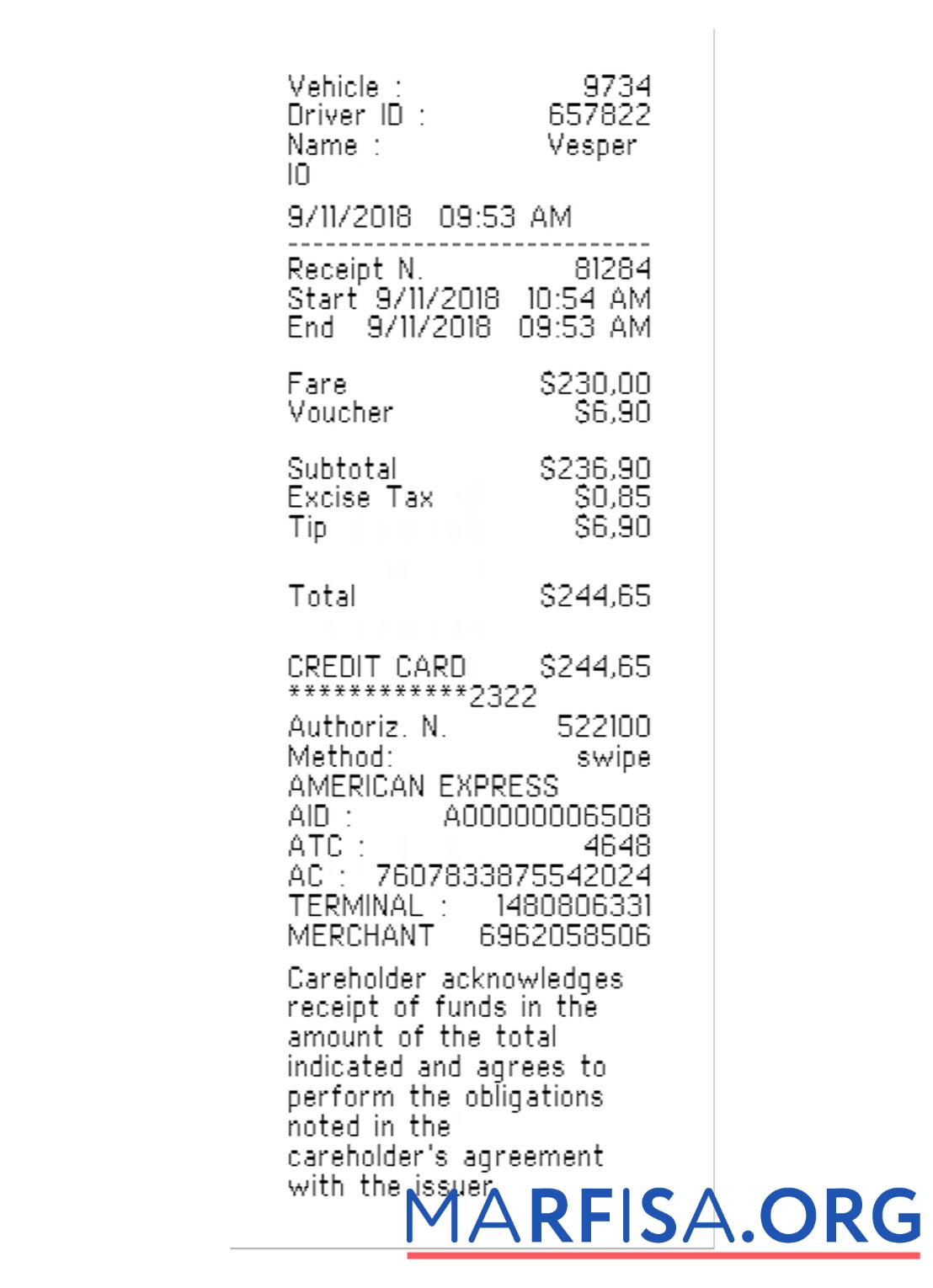 Realistic TAXI payment receipt template